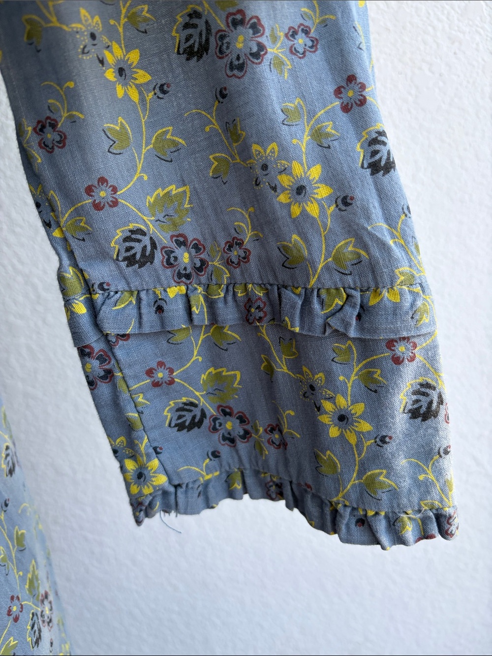 Vintage Free People Dress Sz 6 Blue Floral Button Down Ruffled, Pin-Tuck Fall - Picture 5 of 12